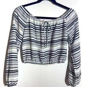 Black White striped Off shoulder Crop Top
